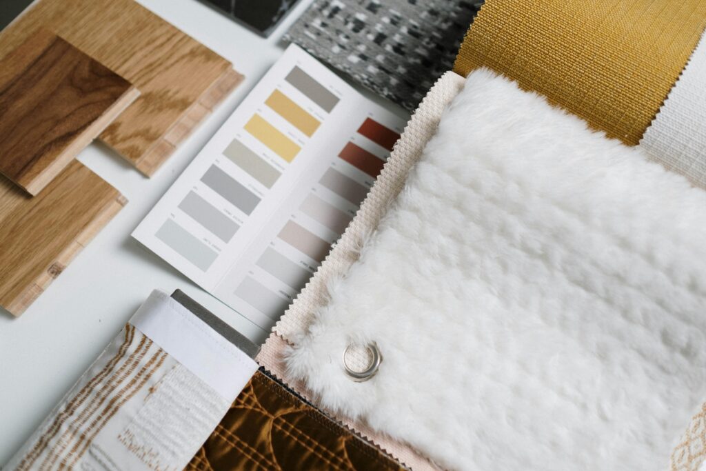 pexels-photo-6583373-6583373 A flat lay of color swatches and fabric samples ideal for interior design inspiration.